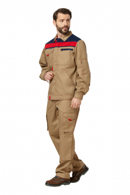 Куртка рабочая мужская летняя "Рольф 1" цвет бежевый/темно-синий/красный